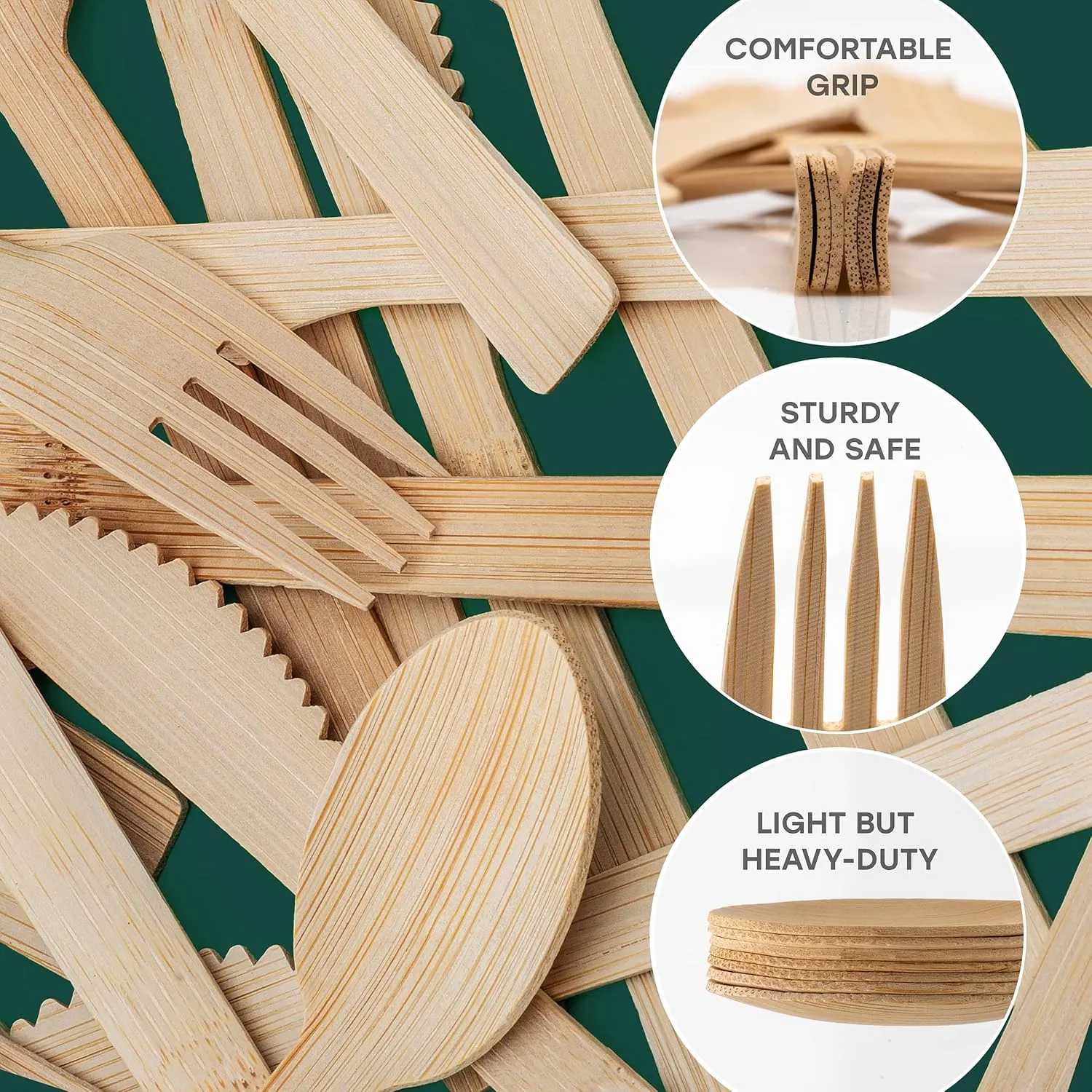 100% Bamboo Utensils - 400 Carbonized Spoons Disposable Cutlery Biodegradable and Sanitized - Heavy Duty & Fully Functional