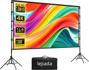 100-Inch Outdoor Projector Screen, 2025 Upgraded Large-Screen Immersive Viewing, Portable and Wrinkle-Free, lejiada 16:9 HD Widescreen, 160° Wide Viewing Angle, Suitable for Home and Outdoor