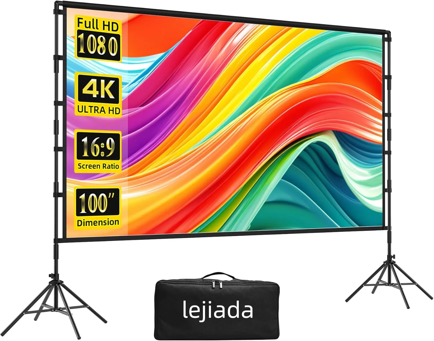 100-Inch Outdoor Projector Screen, 2025 Upgraded Large-Screen Immersive Viewing, Portable and Wrinkle-Free, lejiada 16:9 HD Widescreen, 160° Wide Viewing Angle, Suitable for Home and Outdoor