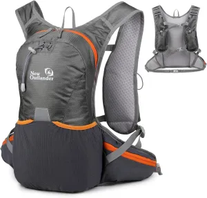 12L Small Hiking Daypack Men Women with Phone Pocket, Meshed Running Backpack with Adjustable Chest Strap, Waterproof Travel Backpack for Cycling Camping Sports, Grey