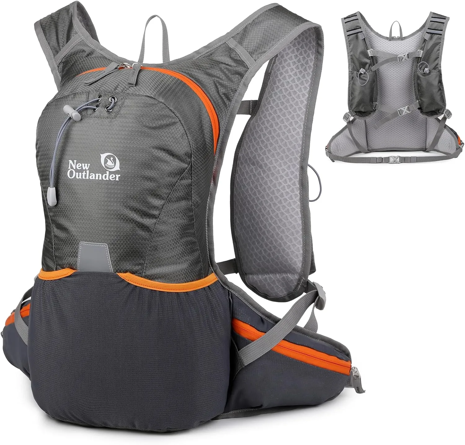 12L Small Hiking Daypack Men Women with Phone Pocket, Meshed Running Backpack with Adjustable Chest Strap, Waterproof Travel Backpack for Cycling Camping Sports, Grey