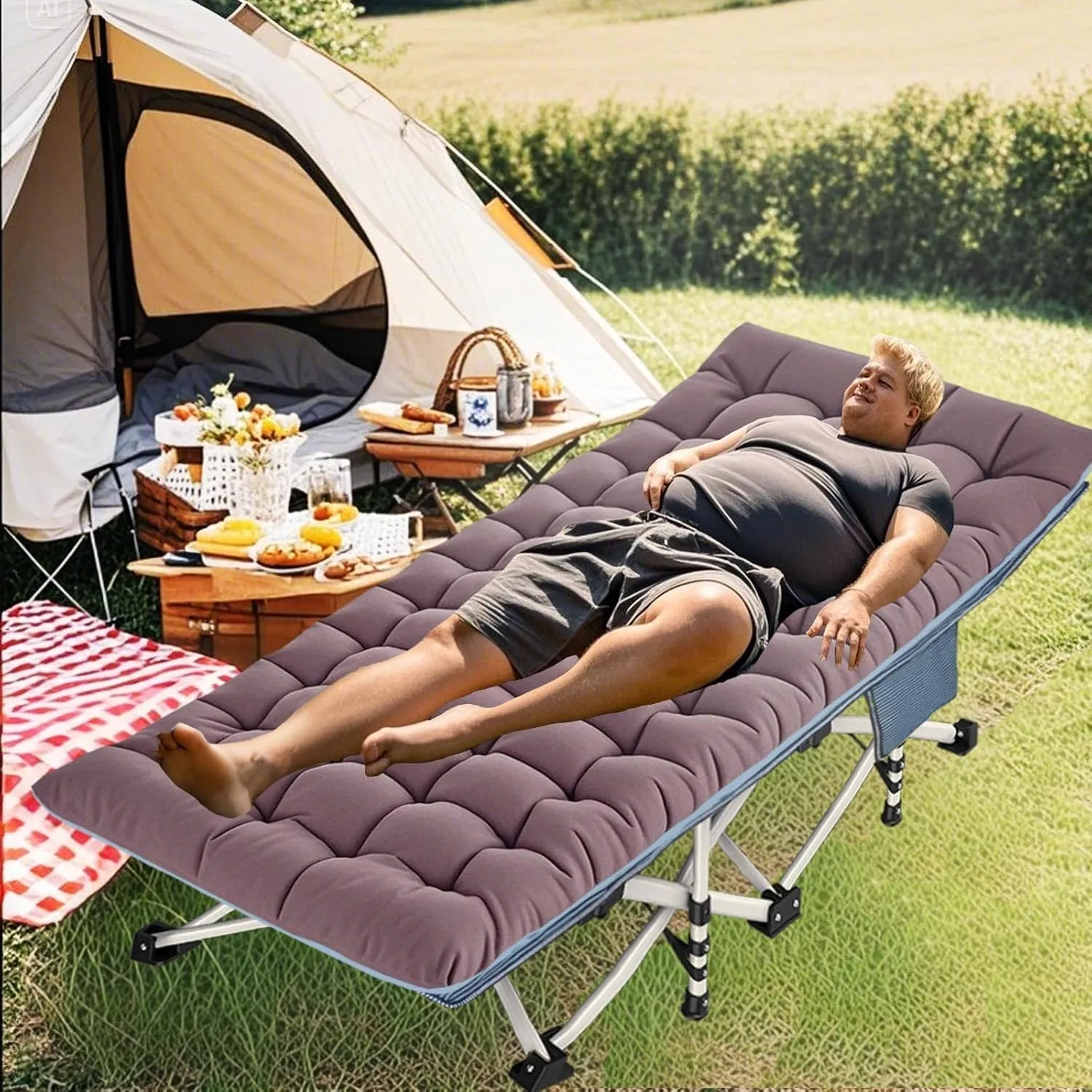2 Pack XXL Oversize Camping Cot with Comfortable Mattress Camping Cots for Adults Extra Wide Cot Bed Folding Cot Heavy Duty with Carry Bag Easy to Install Outdoor Indoor