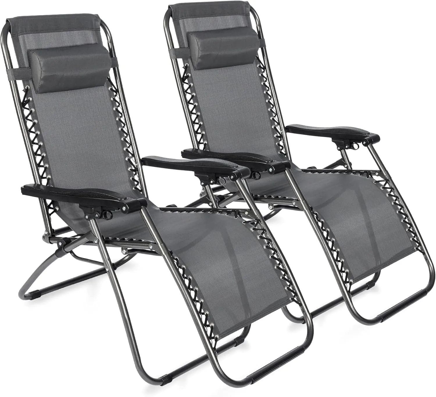 2-Pack Zero Gravity Lounge Chair with Removable Pillow for Outside,Patio Chaise Lounges Folding Zero Gravity Chairs for Outdoor Beach Pool or Indoor Office Bedroom, Grey