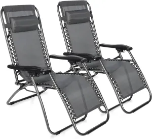 2-Pack Zero Gravity Lounge Chair with Removable Pillow for Outside,Patio Chaise Lounges Folding Zero Gravity Chairs for Outdoor Beach Pool or Indoor Office Bedroom, Grey