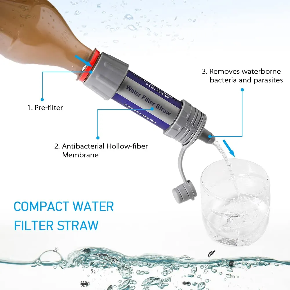 2 PCS Outdoor Water Filter Straw Water Filtration System Water Purifier for Emergency Preparedness Camping Traveling Backpacking