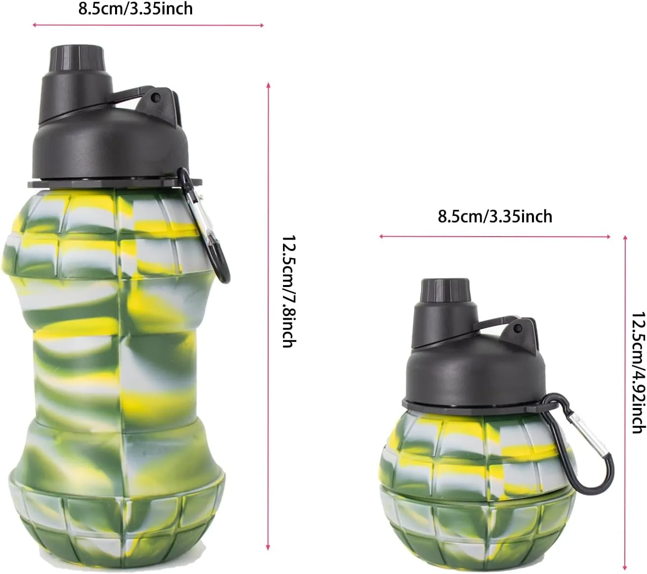 2-piece 18.6 oz Bisphenol A-Foldable Silicone Water Bottle Suitable for Outdoor Activities, Camping, Hiking, and Daily Use, Lightweight and Easy to Carry