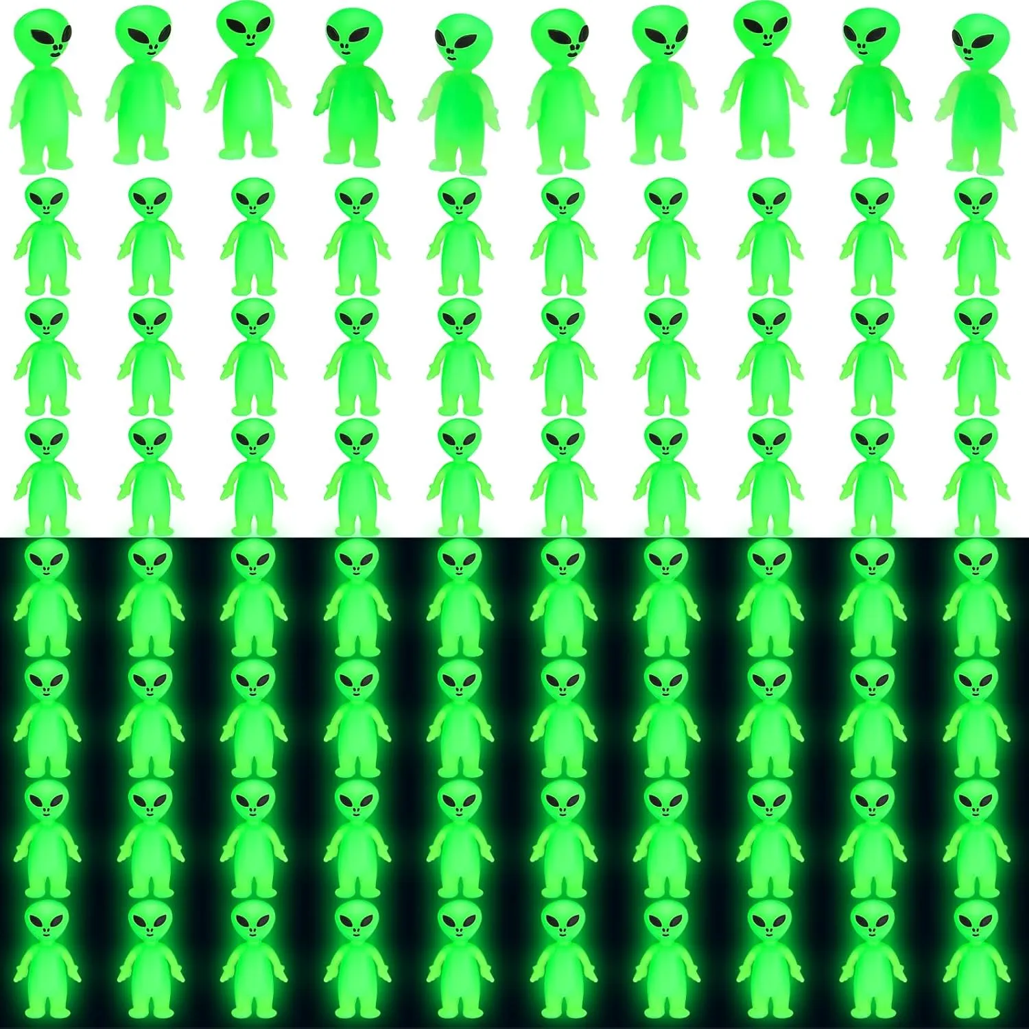 200 Pcs Mini Alien Figures Glow in The Dark Small Little Tiny Aliens Figurine for Easter Party Favors Prank Rubber Toys Bulk Gifts for Space Party Goodie Bag Fillers Piñata Stuffers