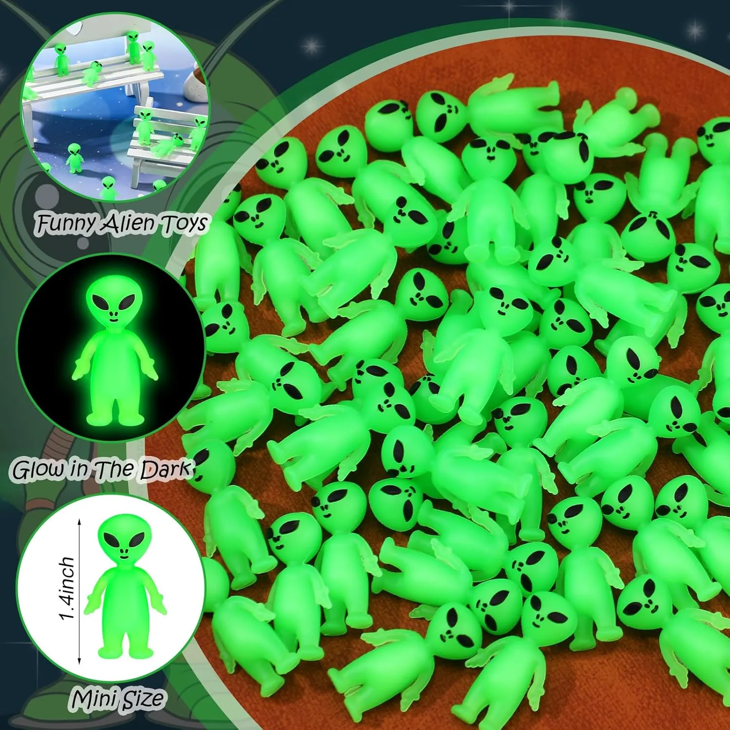 200 Pcs Mini Alien Figures Glow in The Dark Small Little Tiny Aliens Figurine for Easter Party Favors Prank Rubber Toys Bulk Gifts for Space Party Goodie Bag Fillers Piñata Stuffers