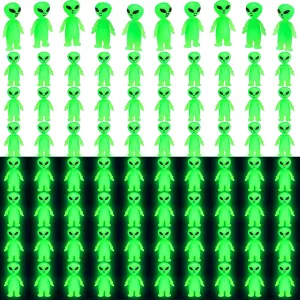 200 Pcs Mini Alien Figures Glow in The Dark Small Little Tiny Aliens Figurine for Easter Party Favors Prank Rubber Toys Bulk Gifts for Space Party Goodie Bag Fillers Piñata Stuffers