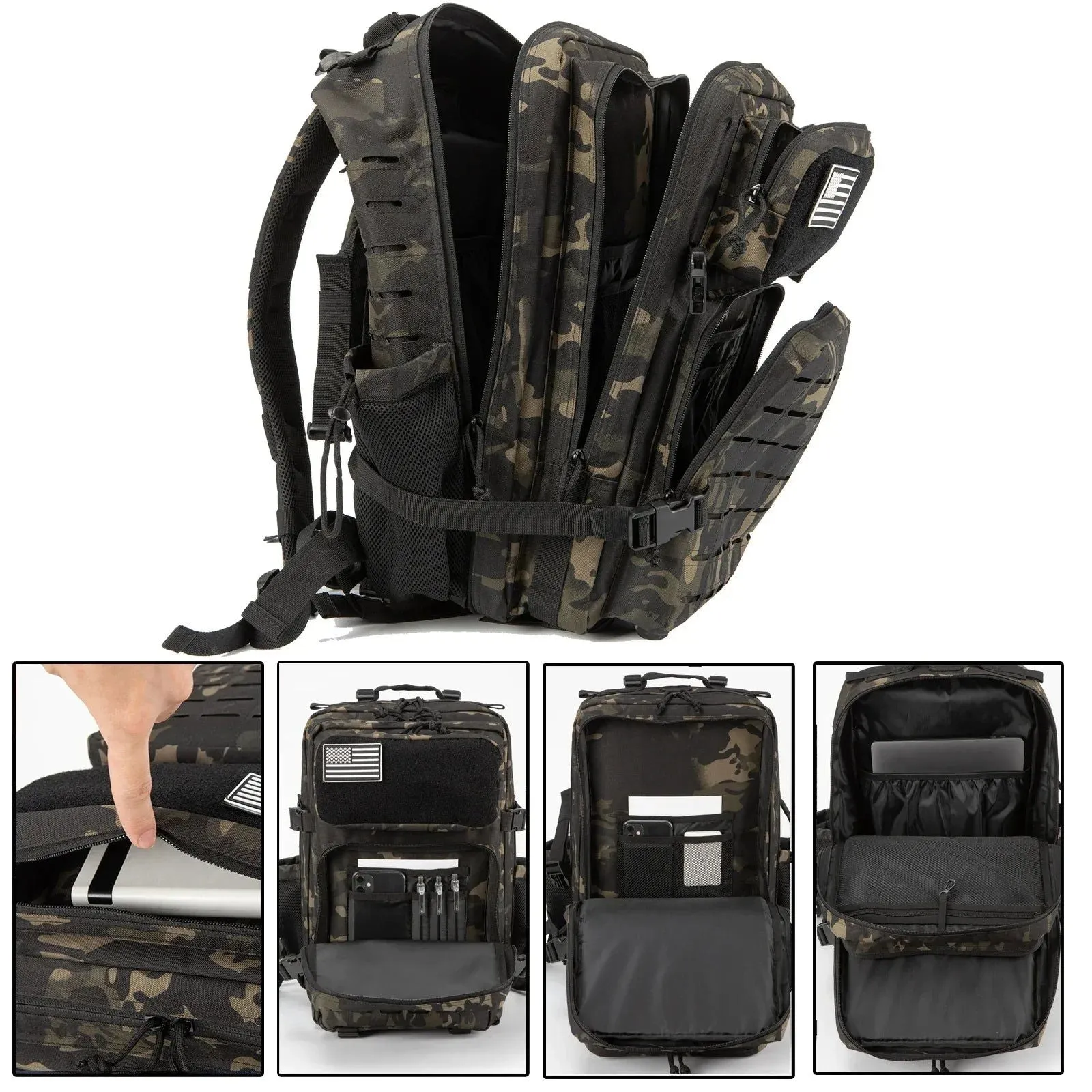 25L/45L Tactical Backpack – Laser-Cut MOLLE Hiking Pack with Dual Cup Holders