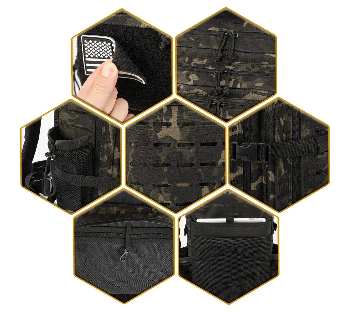 25L/45L Tactical Backpack – Laser-Cut MOLLE Hiking Pack with Dual Cup Holders