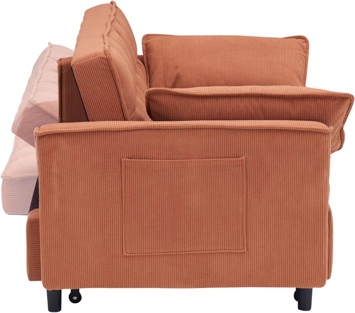 3 in 1 Convertible Sleeper Sofa Bed, Futon Couches for Living Room with Side Pocket | Adjustable Backrest| Corduroy Fabric | Pull Out Couch | Recliner Loveseat | Sectional Sofa, Orange