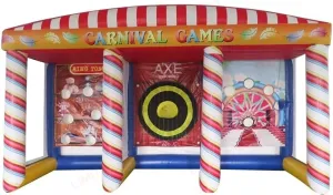 3-in-1 Inflatable Basketball Football Dart Tossing Carnival Sport Game Toys with Blower and Game Accessories (E)