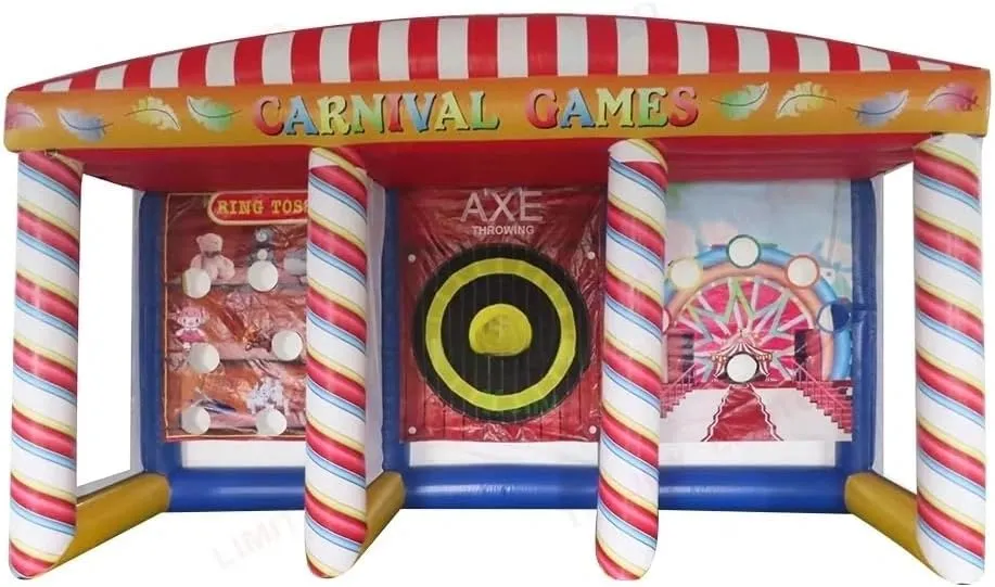 3-in-1 Inflatable Basketball Football Dart Tossing Carnival Sport Game Toys with Blower and Game Accessories (E)