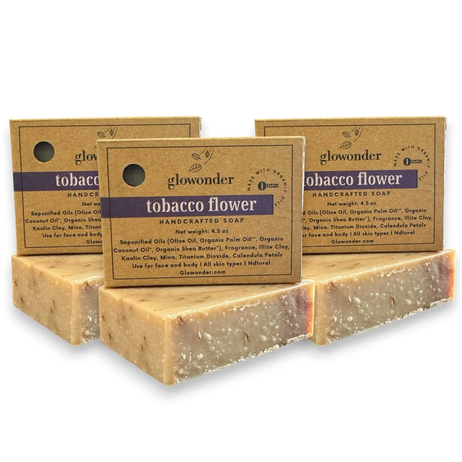 3 Pack Tobacco Flower Handmade Organic Bar Soap for Face and Body - Moisturizing, All-Natural, Cruelty-Free - Botanical Ingredients - Shower, Bath, Hand Soaps, Gifts - 13.5 oz
