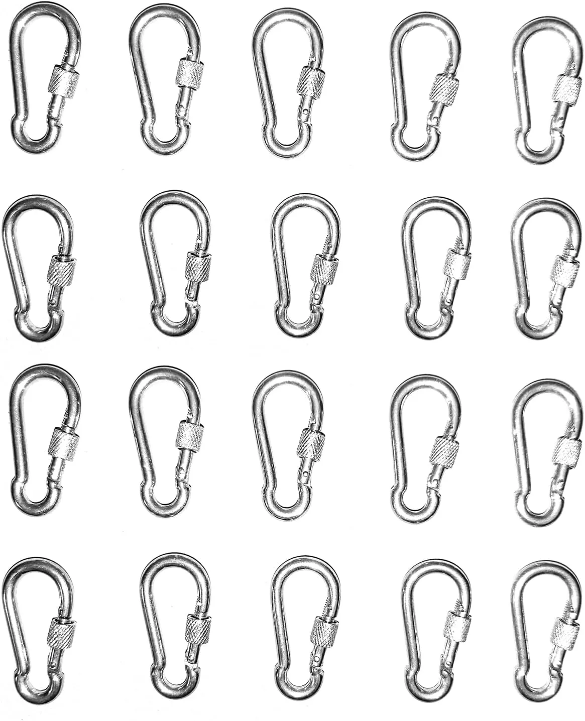 304 Stainless Steel Screw-Lock Carabiner (M4) – Heavy-Duty, Rust-Proof Mini Snap Hook with Secure Nut Lock for Keychains, Gear, Camping | Pack of 10
