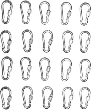 304 Stainless Steel Screw-Lock Carabiner (M4) – Heavy-Duty, Rust-Proof Mini Snap Hook with Secure Nut Lock for Keychains, Gear, Camping | Pack of 10