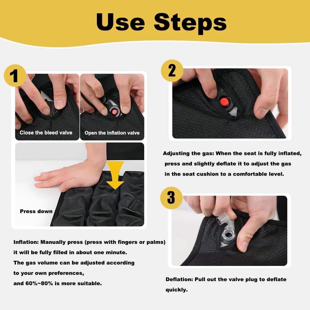 3D Air Cell Inflatable Airplane Seat Cushion, Travel Seat Cushions for Long Flights with Built-in Air Pump, High-Resilience Travel Cushion Airplane seat for Back and Tailbone Pain Relief (Black, 18in)