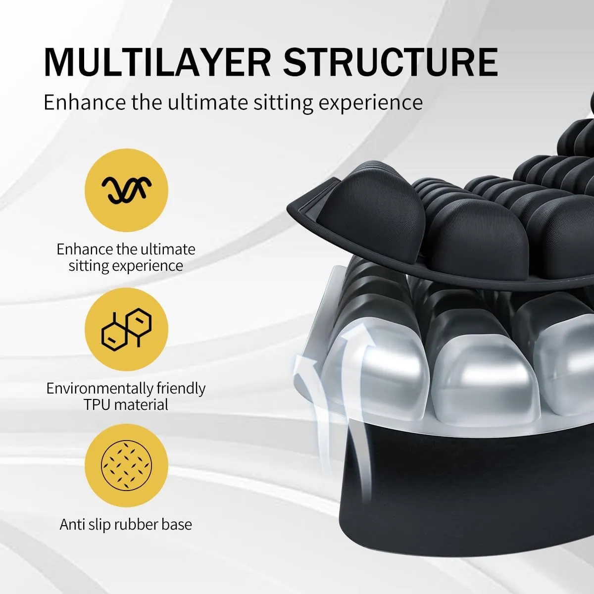3D Air Cell Inflatable Airplane Seat Cushion, Travel Seat Cushions for Long Flights with Built-in Air Pump, High-Resilience Travel Cushion Airplane seat for Back and Tailbone Pain Relief (Black, 18in)
