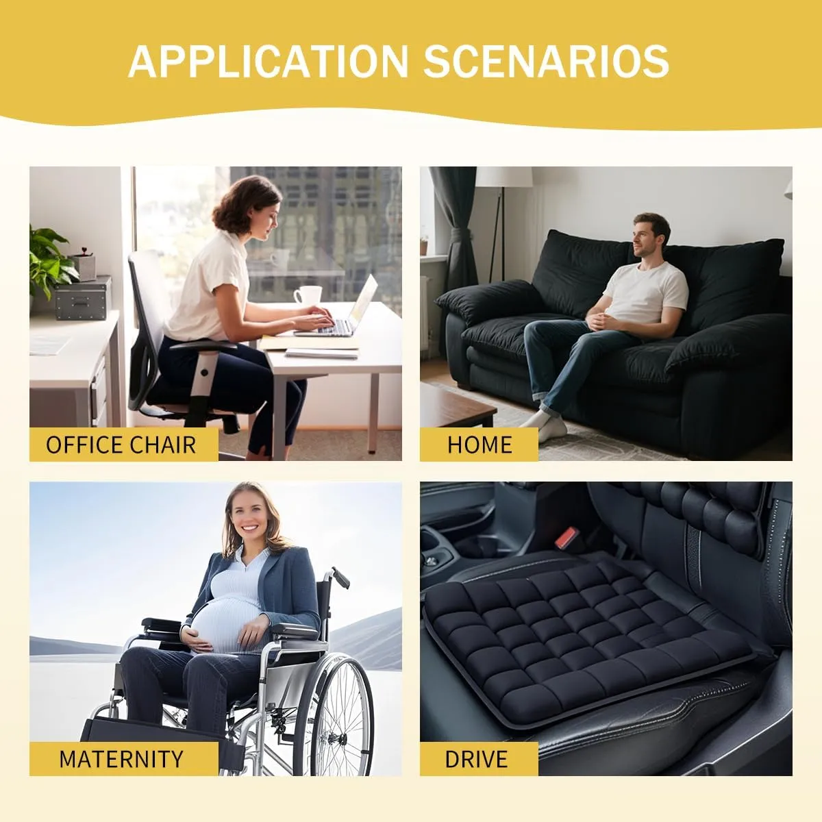 3D Air Cell Inflatable Airplane Seat Cushion, Travel Seat Cushions for Long Flights with Built-in Air Pump, High-Resilience Travel Cushion Airplane seat for Back and Tailbone Pain Relief (Black, 18in)