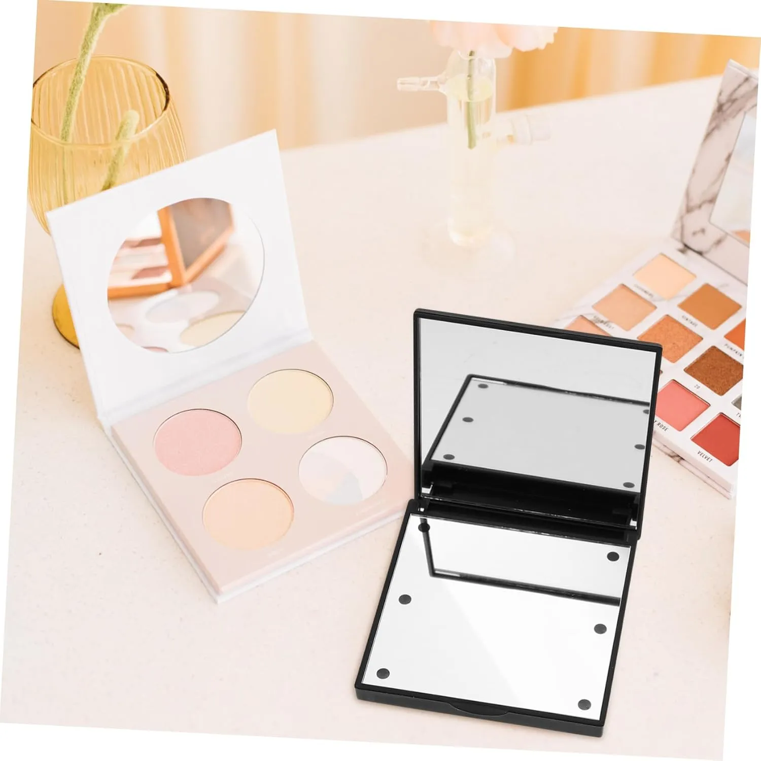 3pcs Portable Led Makeup Mirror Compact Handheld Cosmetic Mirror High Definition for Travel Chic Gloss Finish Built Light for Dark Environments