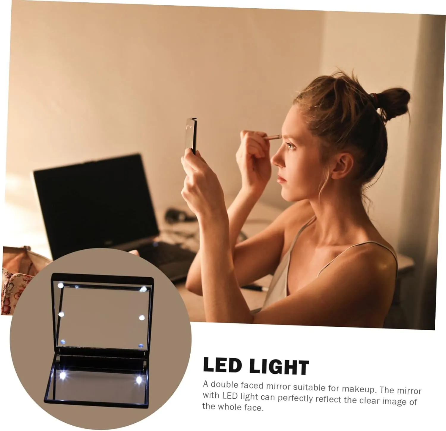 3pcs Portable Led Makeup Mirror Compact Handheld Cosmetic Mirror High Definition for Travel Chic Gloss Finish Built Light for Dark Environments