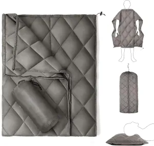 4-in-1 Multifunctional Camping Blanket - Lightweight Sleeping Bag & Pillow,55"x80" Outdoor Waterproof Blanket for Camping, Picnic, Hiking