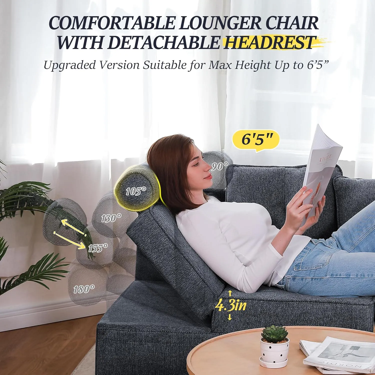 4-in-1 Sleeper Sofa Bed, Headrest Upgrade Convertible Linen Loveseat with 2 Throw Pillows, Single Recliner, 5 Adjustable Backrest Angles Couch for Bedroom