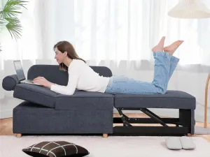 4-in-1 Sleeper Sofa Bed, Headrest Upgrade Convertible Linen Loveseat with 2 Throw Pillows, Single Recliner, 5 Adjustable Backrest Angles Couch for Bedroom