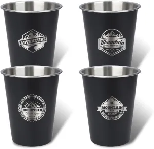4pcs Camping Cup - Mountain Theme 12oz Stainless Steel Camping Mug for Outdoor Picnic Hiking Fishing Tumbler