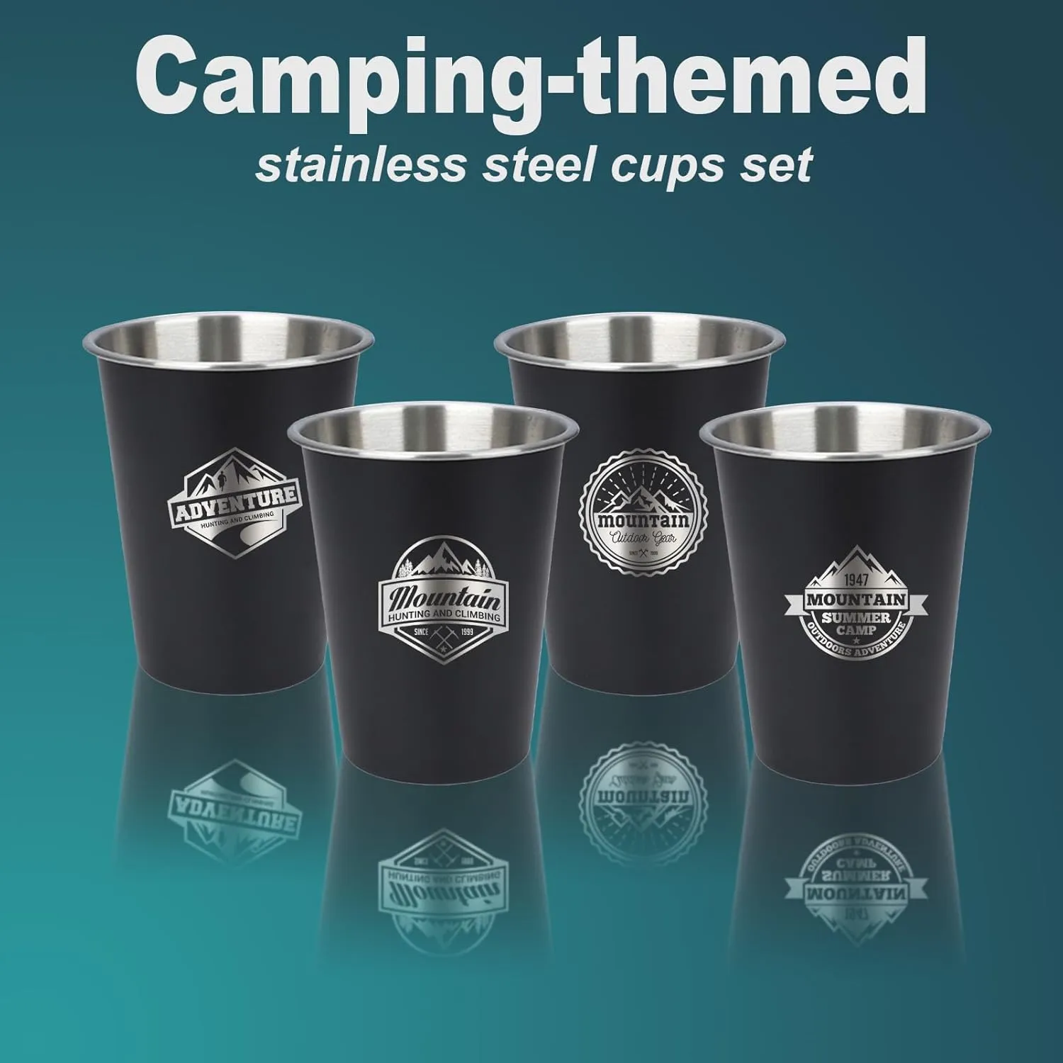 4pcs Camping Cup - Mountain Theme 12oz Stainless Steel Camping Mug for Outdoor Picnic Hiking Fishing Tumbler