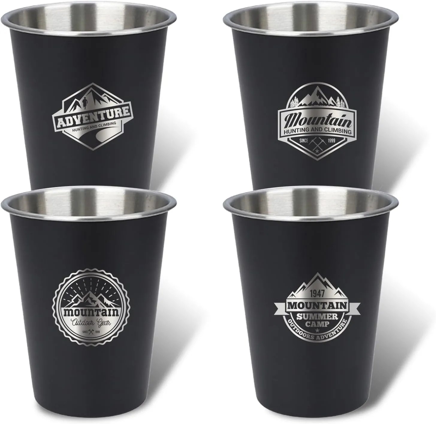4pcs Camping Cup - Mountain Theme 12oz Stainless Steel Camping Mug for Outdoor Picnic Hiking Fishing Tumbler