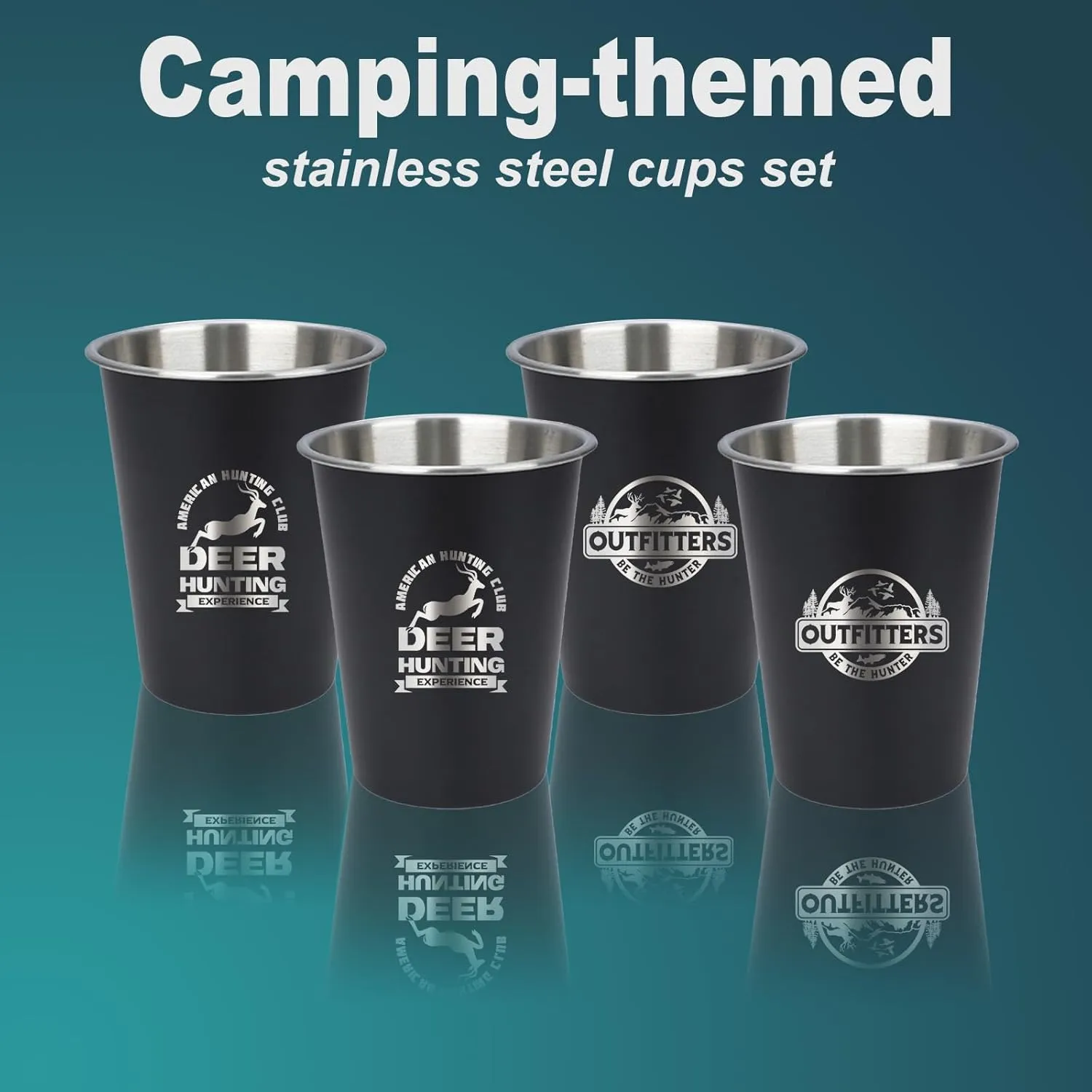 4pcs Camping Cup - Outfitters Theme 12oz Stainless Steel Camping Mug for Outdoor Picnic Hiking Fishing Tumbler