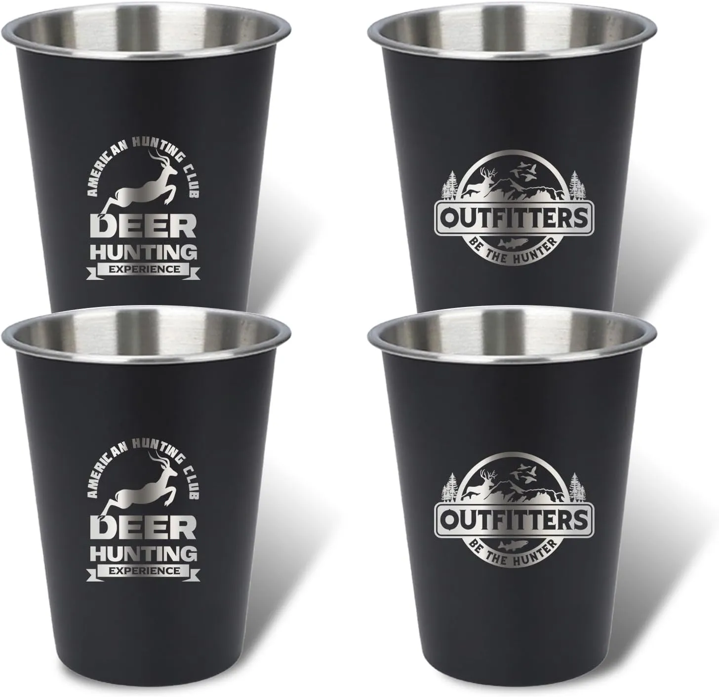 4pcs Camping Cup - Outfitters Theme 12oz Stainless Steel Camping Mug for Outdoor Picnic Hiking Fishing Tumbler