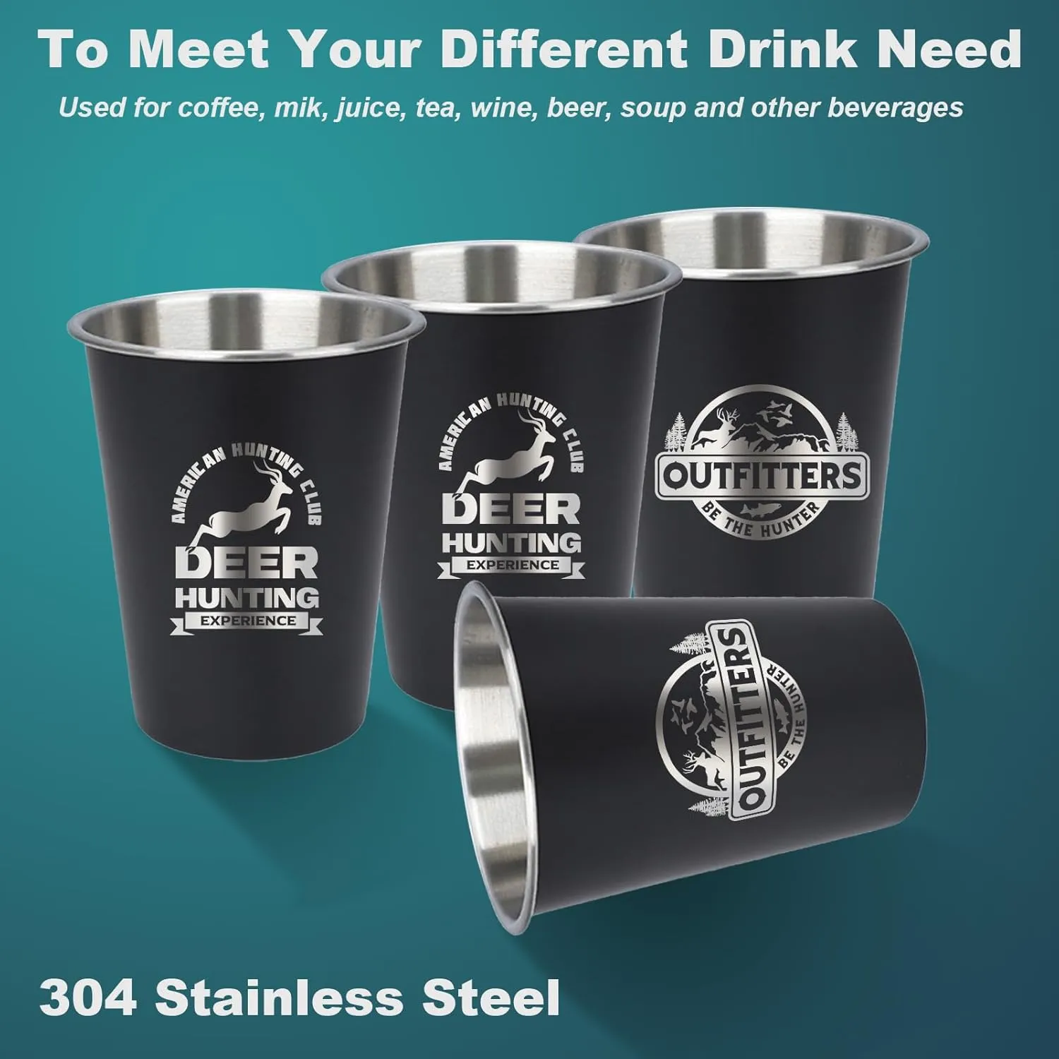4pcs Camping Cup - Outfitters Theme 12oz Stainless Steel Camping Mug for Outdoor Picnic Hiking Fishing Tumbler