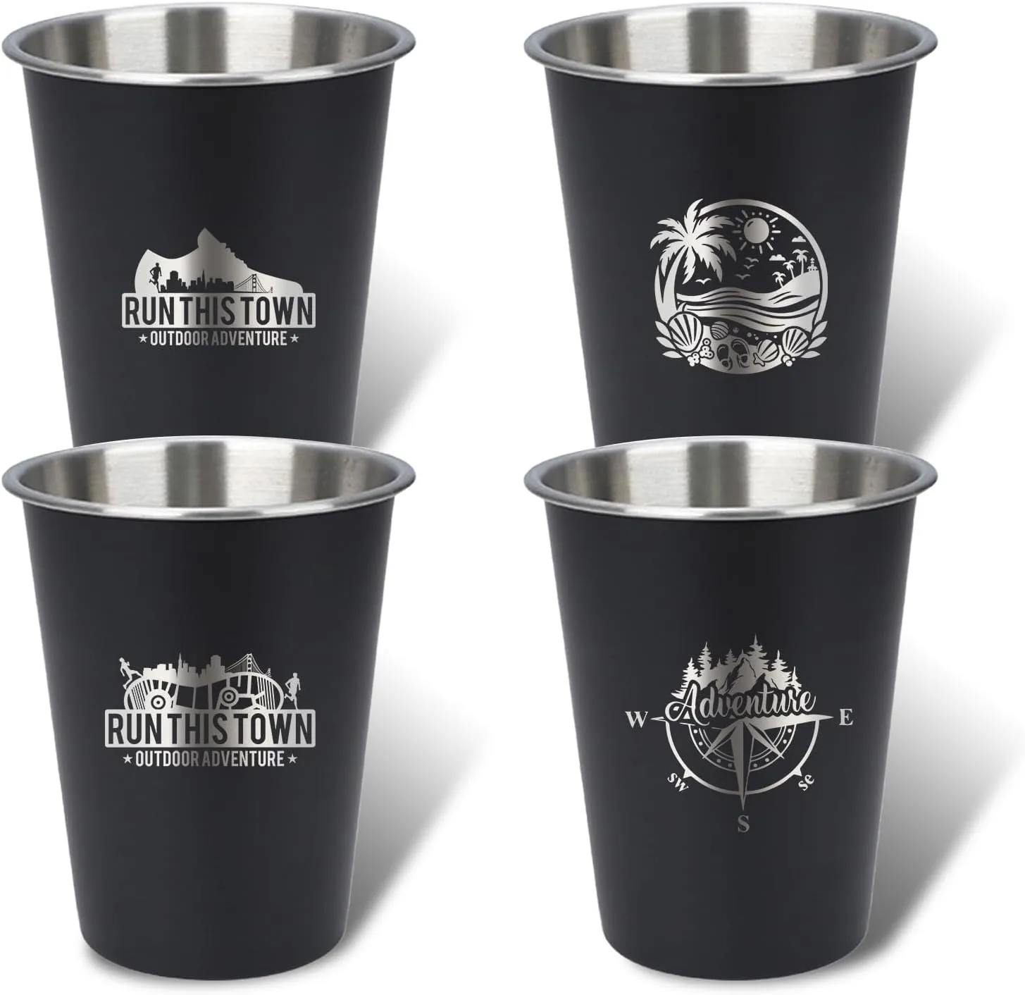 4pcs Camping Cup - Running This Town Theme 12oz Stainless Steel Camping Mug for Outdoor Picnic Hiking Fishing Tumbler