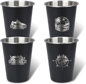 4pcs Camping Cup - Running This Town Theme 12oz Stainless Steel Camping Mug for Outdoor Picnic Hiking Fishing Tumbler