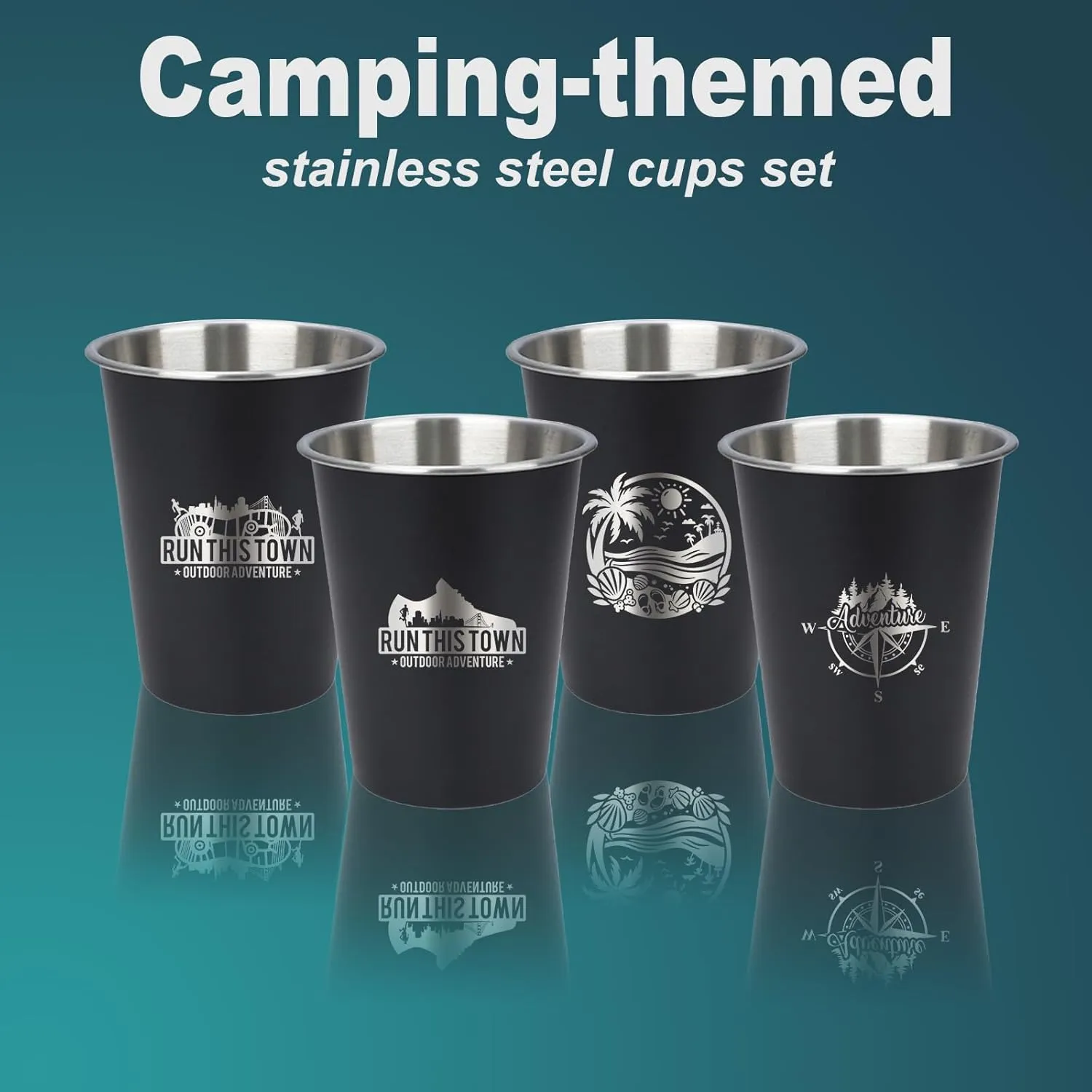 4pcs Camping Cup - Running This Town Theme 12oz Stainless Steel Camping Mug for Outdoor Picnic Hiking Fishing Tumbler