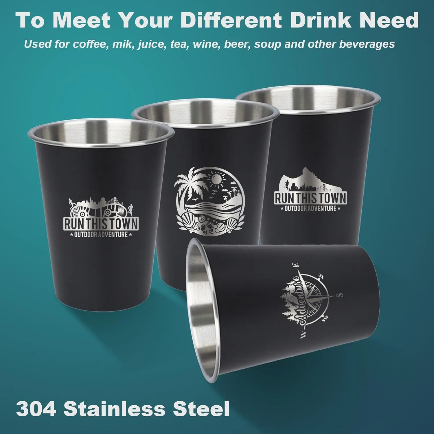 4pcs Camping Cup - Running This Town Theme 12oz Stainless Steel Camping Mug for Outdoor Picnic Hiking Fishing Tumbler