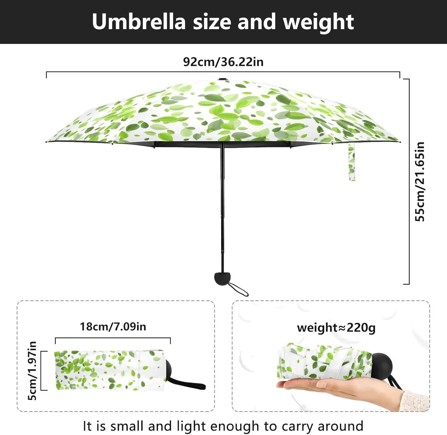 5 Folding Compact Pocket Windproof Umbrella, 6 Ribs Ultra-Light Foldable Vinyl Parasol, Mini Anti-UV Travel Umbrella