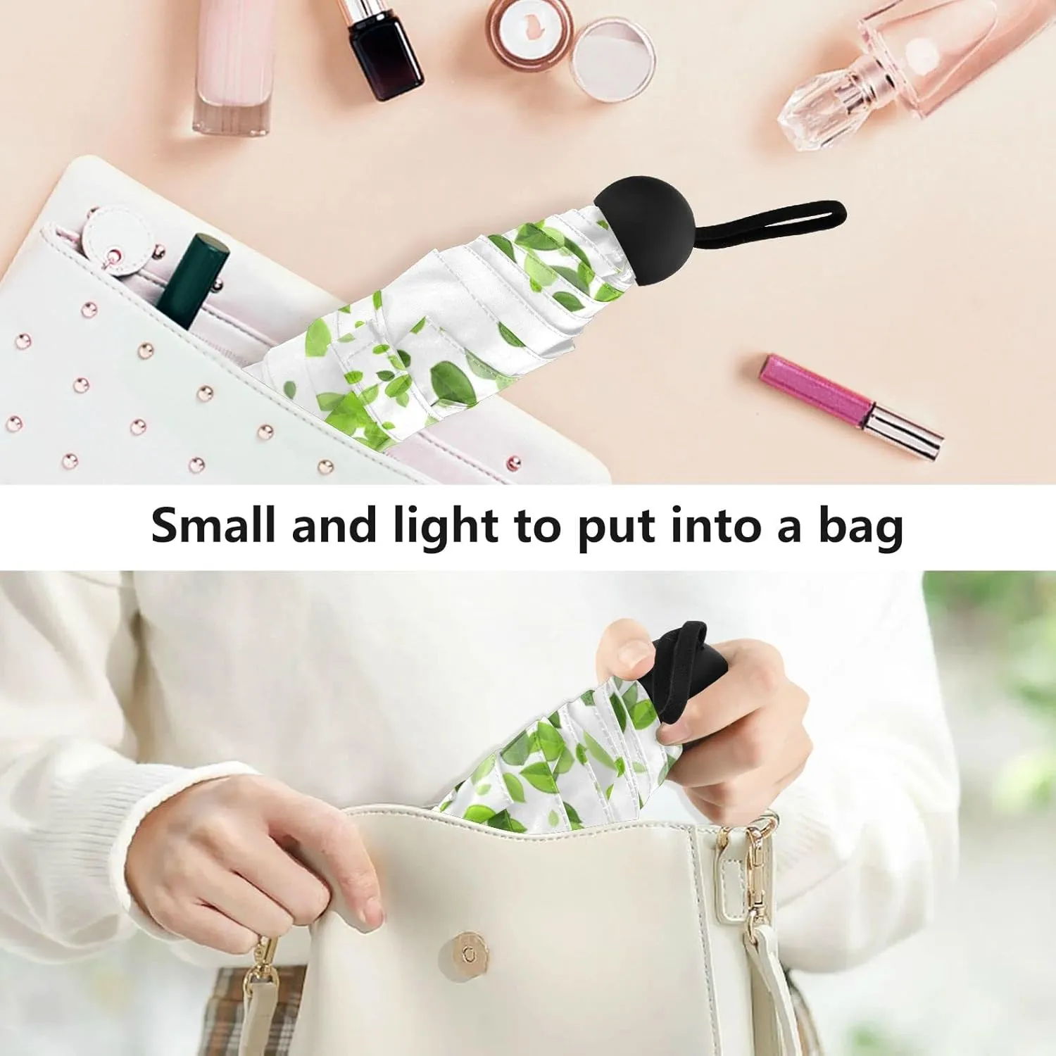 5 Folding Compact Pocket Windproof Umbrella, 6 Ribs Ultra-Light Foldable Vinyl Parasol, Mini Anti-UV Travel Umbrella