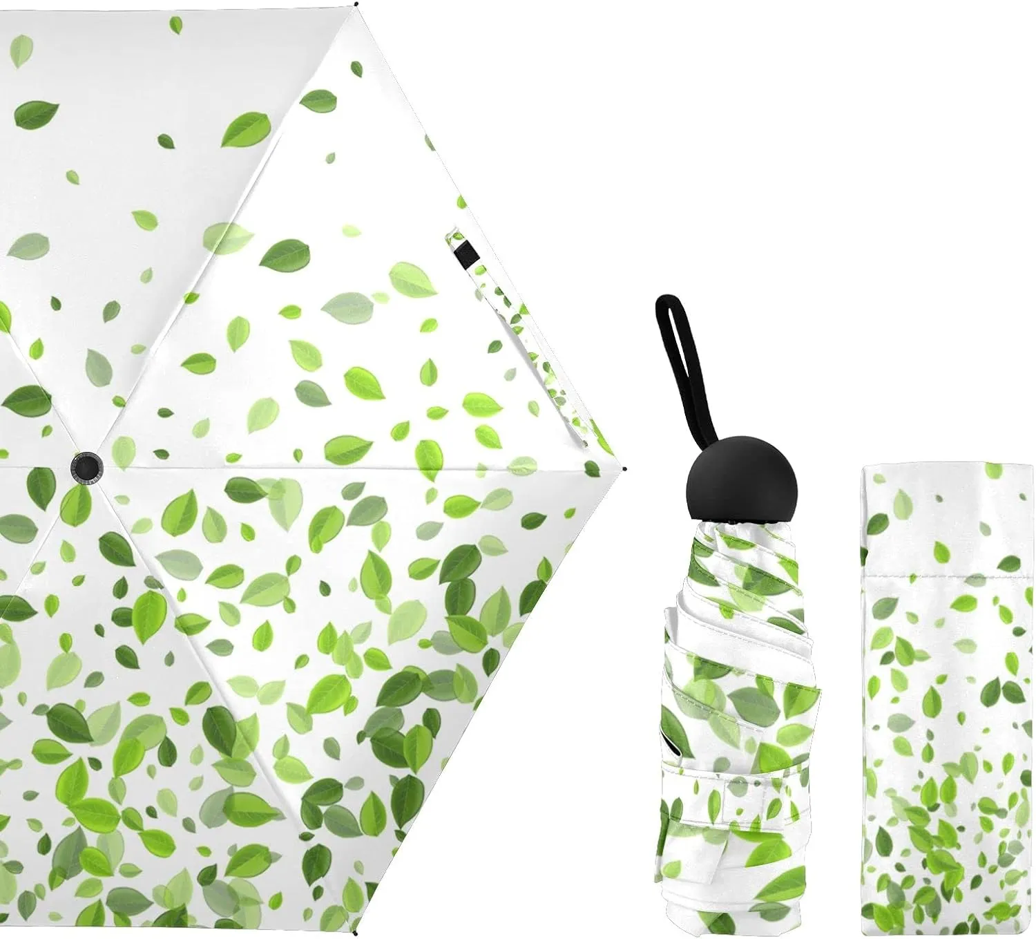 5 Folding Compact Pocket Windproof Umbrella, 6 Ribs Ultra-Light Foldable Vinyl Parasol, Mini Anti-UV Travel Umbrella