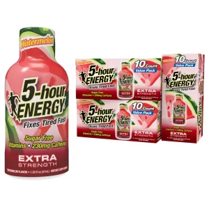 5-hour ENERGY Extra Strength Energy Shot, Watermelon Flavor, 1.93 oz., 30 Count, Zero Calories & Sugar-Free 230 mg Caffeinated Energy Shot, Amino Acids & B Vitamins, Dietary Supplements