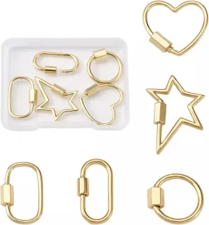 5pcs Real 18K Gold Plated Brass Screw Keychain Carabiner Lock Charm Link Finding