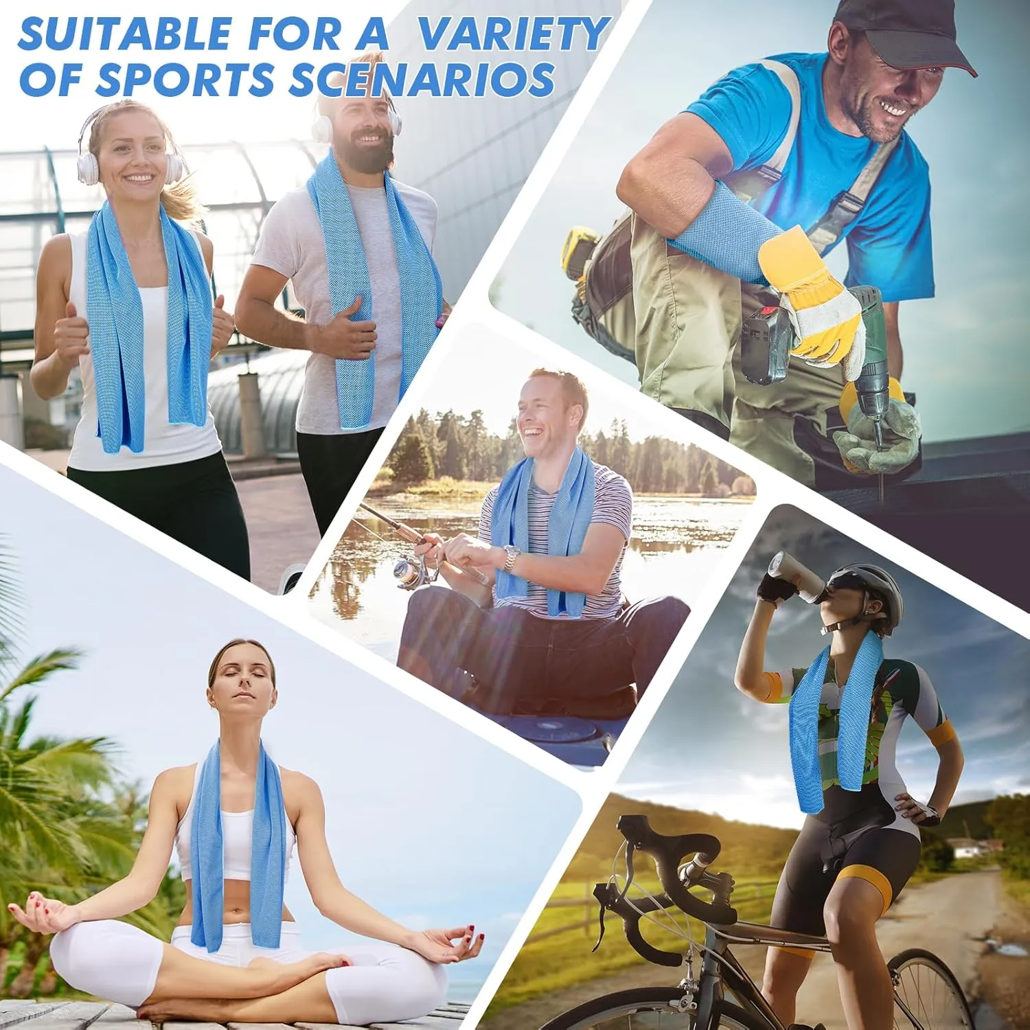 6 Pack Cooling Towels (47"x12") for Neck and Face, Ice Towel for Hot Weather, Soft Breathable Chilly Gym Towels, Microfiber Towel for Work Out, Yoga, Running, Camping & More Activities