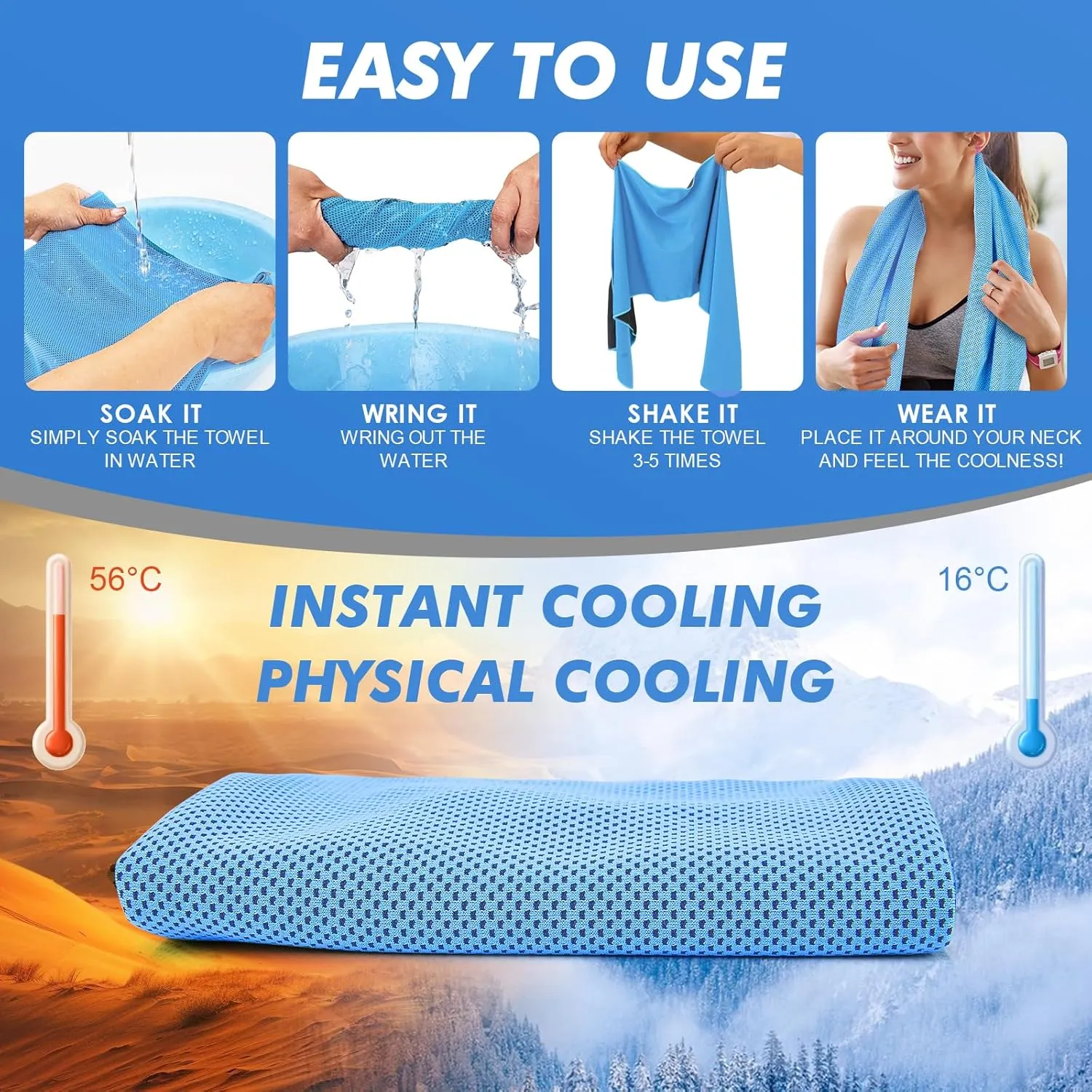 6 Pack Cooling Towels (47"x12") for Neck and Face, Ice Towel for Hot Weather, Soft Breathable Chilly Gym Towels, Microfiber Towel for Work Out, Yoga, Running, Camping & More Activities