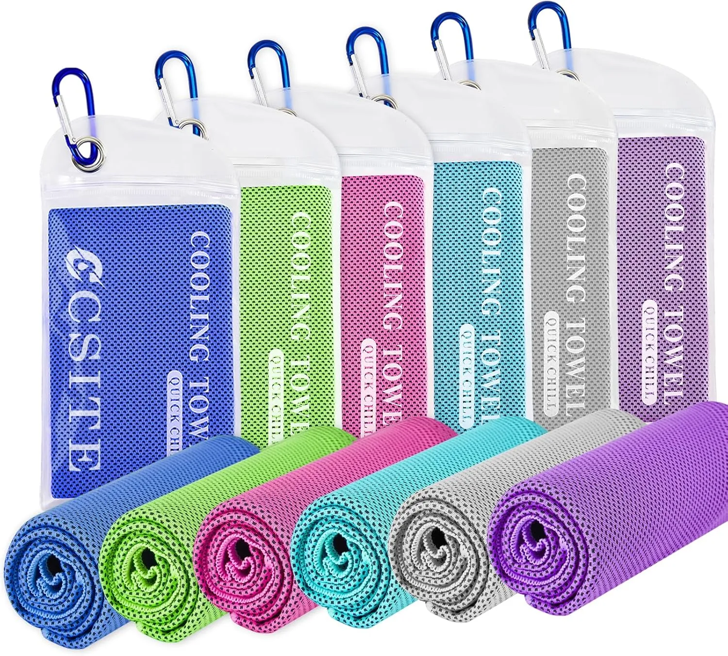 6 Pack Cooling Towels (47"x12") for Neck and Face, Ice Towel for Hot Weather, Soft Breathable Chilly Gym Towels, Microfiber Towel for Work Out, Yoga, Running, Camping & More Activities