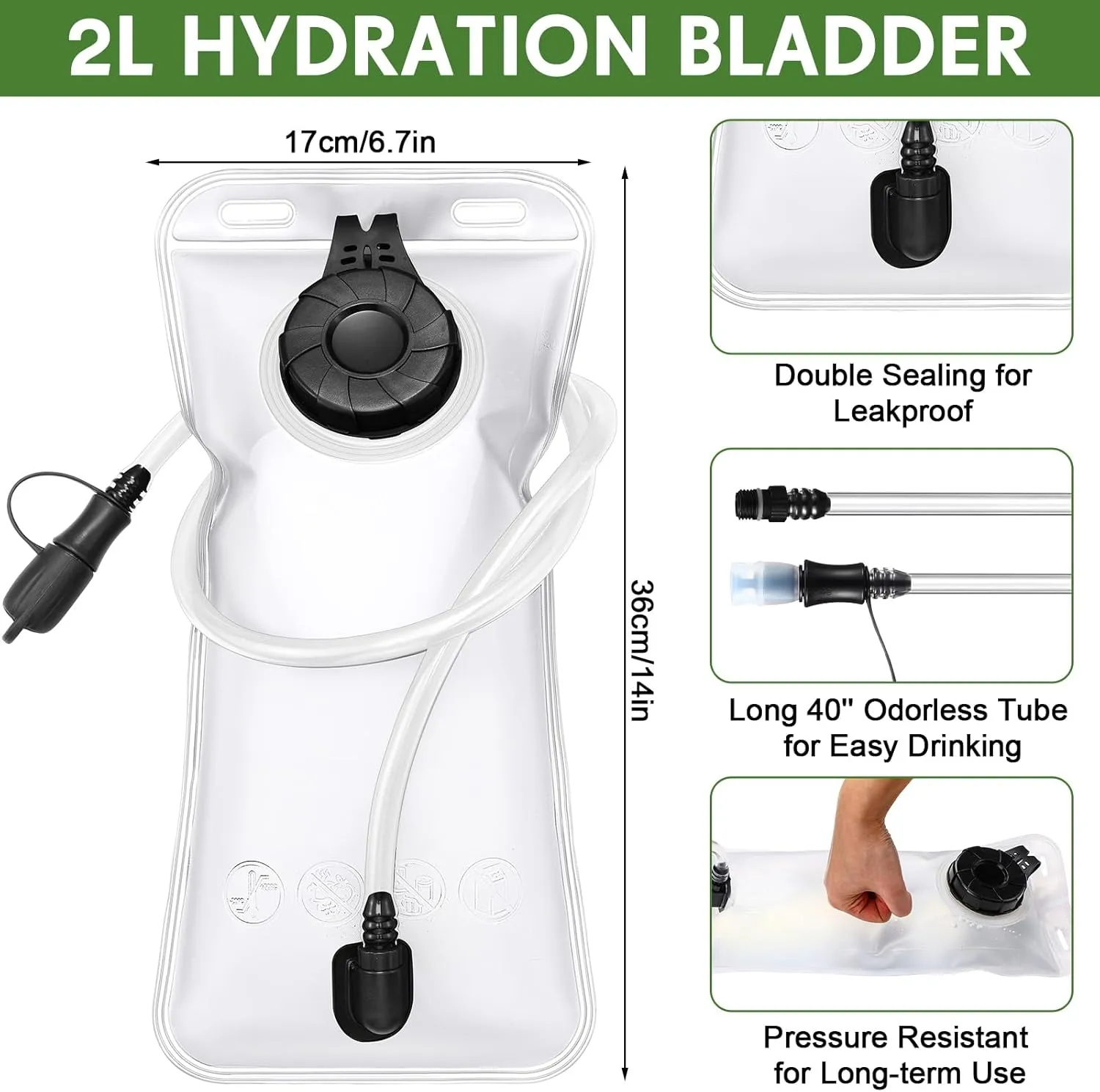 6 Pack Hydration Bladder 2L Water Bladder for Hiking Backpack Leak Proof Water Pouch Reusable Water Reservoir for Bicycling Hiking Camping Hunting Running