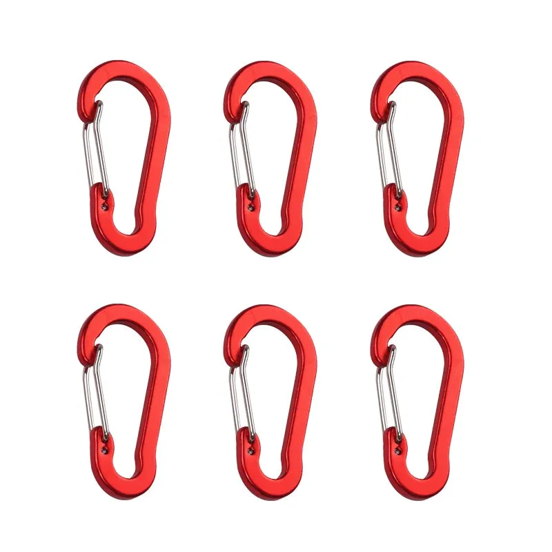 6-Piece Outdoor Camping Multi-Tool Carabiner Clips - Aluminum Buckles for Mountaineering, Fishing, Climbing Accessories