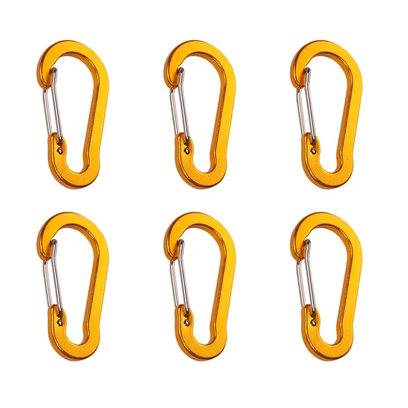 6-Piece Outdoor Camping Multi-Tool Carabiner Clips - Aluminum Buckles for Mountaineering, Fishing, Climbing Accessories